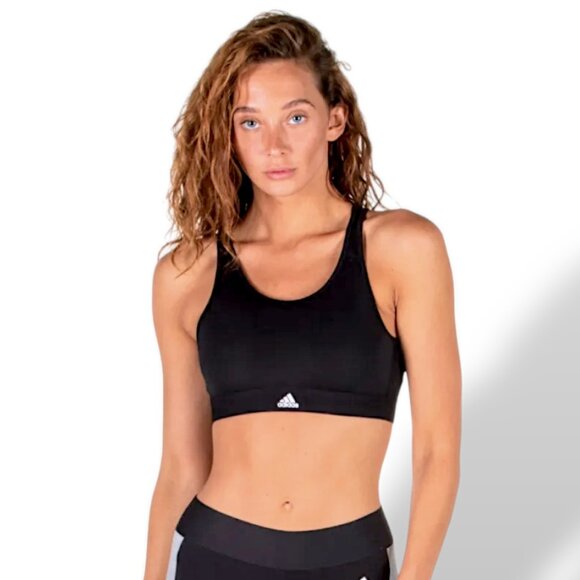 Adidas NWT climalite black and white DTR 3 stripes crossed lattice gym bra S - Picture 2 of 7